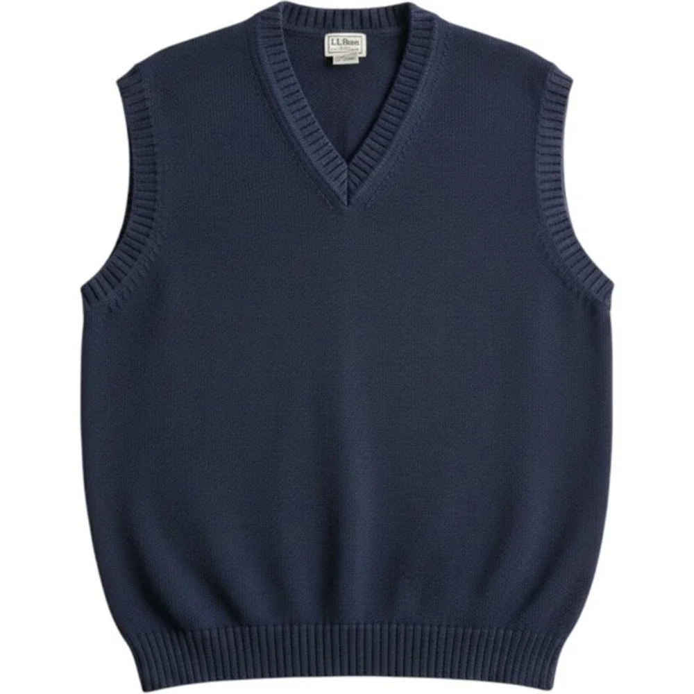 LL Bean‎ Mens V Neck Sweater Vest Navy Blue Cotton Large Tall